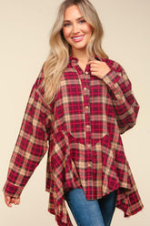Haptics Women's Plaid Button-Down Sharkbite Hem Tunic Shirt