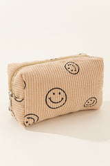 Zenana Smiley Face Corduroy Cosmetic Pouch - Fun & Functional Makeup Organizer
