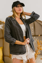 BiBi Women's Single Breasted Washed Denim Blazer - Chic & Versatile