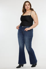 Kancan Full Size Mid Rise Slim Flare Jeans - Stretchy Dark Stone Wash Denim