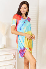 Trendy Tie-Dye V-Neck Twisted Dress - Perfect for Summer