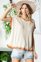 Trendy Wavy Crochet Drop Shoulder Knit Top - First Love Collection