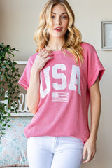 Heimish USA Graphic Ribbed Short Sleeve Top - Patriotic Women's Tee