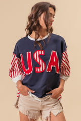 Patriotic USA Patchwork Contrast T-Shirt by BiBi - Bold American Style