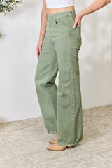 RISEN High-Waisted Wide-Leg Raw Hem Jeans - Trendy and Versatile Denim