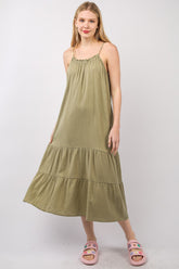VERY J Ruffled A-Line Midi Cami Dress - Cotton Gauze Summer Fashion