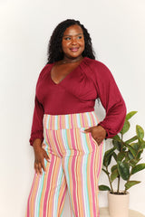 Culture Code Full Size V-Neck Bodysuit with Poet Sleeves - Chic and Versatile