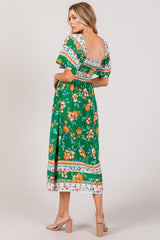 Chic Smocked Short Sleeve Midi Dress with Stylish Print