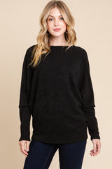 BOMBOM Women's Drop Shoulder Long Sleeve Rib Knit Top - Casual Chic
