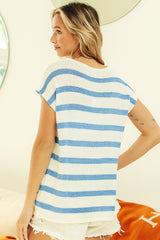 BiBi Women's Striped Round Neck Short Sleeve Knit Top - Versatile & Chic Wardrobe Essential
