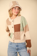 Color Block Button Down Textured Sweater Cardigan - Trendy & Vibrant Layering Piece