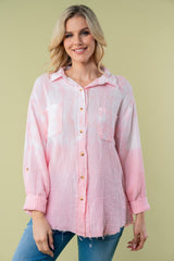 White Birch Full Size Long Sleeve Button-Down Tie Dye Shirt - Vibrant Cotton Comfort