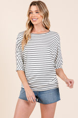 Elegant BOMBOM Striped Boat Neck Dolman Sleeve Top - Versatile Women's Fashion