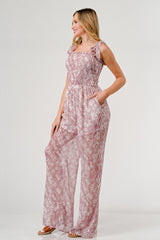 GeeGee Women's Printed Tie Shoulder Wide Leg Jumpsuit - Chic & Versatile