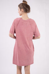 VERY J Washed Cotton Round Neck Mini Tee Dress with Pocket