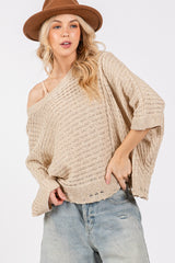 SAGE + FIG Women's Distressed Asymmetrical Open Stitch Sweater - Trendy & Comfortable Pullover