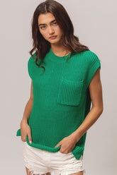 BiBi Women's Patch Pocket Cap Sleeve Sweater Top - Versatile Casual Chic