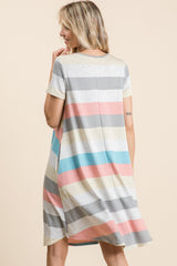 BOMBOM Women's Striped Short Sleeve Dress with Pockets - Casual & Chic Style
