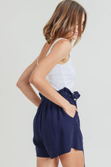 Women's Buckle Belt Linen Shorts - Cotton Bleu Summer Fashion by Nu Label