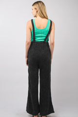 Trendy Texture Washed Wide Leg Overalls - 100% Cotton, Vintage Style