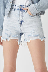 RISEN Women's Raw Hem Distressed High Rise Denim Shorts - Trendy & Versatile