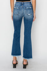 RISEN Women's Frayed Step Hem Ankle Straight Jeans - Edgy & Versatile Denim