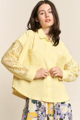 J.NNA Elegant Lace Long Sleeve Waffle Shirt - Button Down Women's Blouse