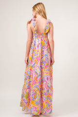 Trendy Printed Tie Shoulder Tiered Maxi Dress for Summer Events