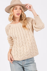 SAGE + FIG Women's Cable-Knit Long Sleeve Oversized Sweater - Cozy Knit Fashion