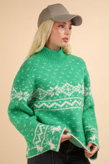 VERY J Festive Christmas Mock Neck Long Sleeve Sweater - Cozy Holiday Attire