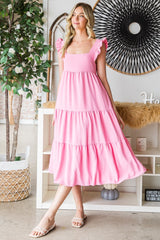 Elegant Ruffled Sleeveless Tiered Midi Dress by Reborn J - Perfect for Any Occasion