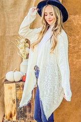 Trendy Textured Knit Fringe Hem Cardigan - Bohemian Style