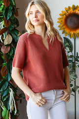First Love Women's Notched Short Sleeve Knit Top - Chic & Versatile Fashion Essential