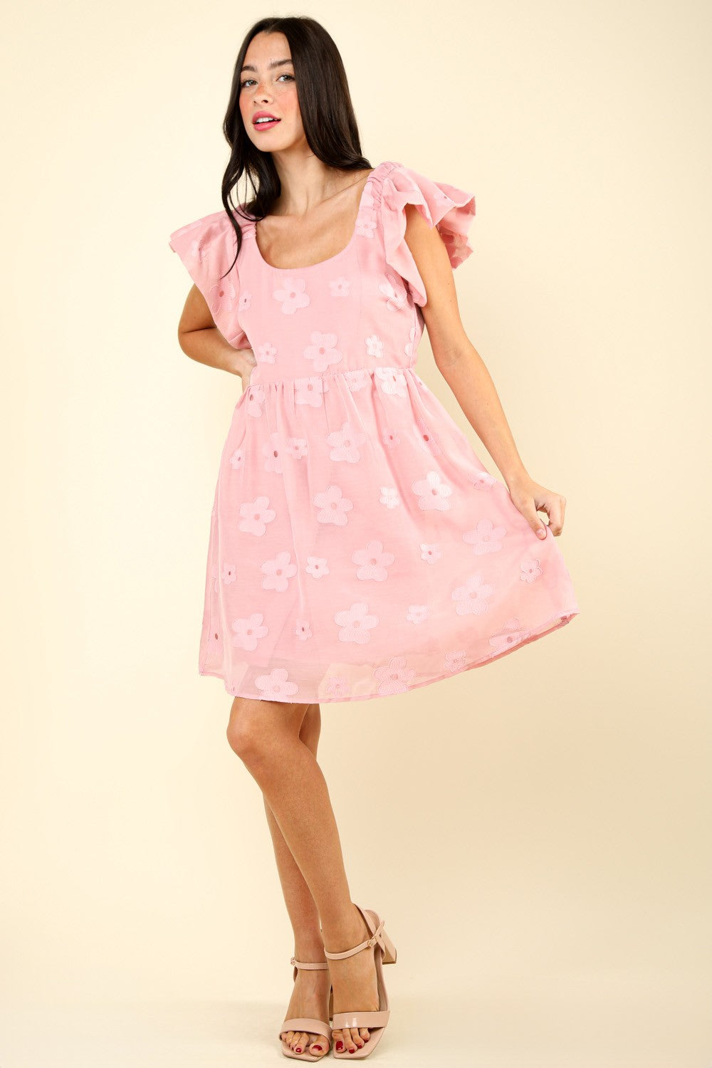 VERY J Flower Embroidered Organza Mini Dress - Elegant Floral Design