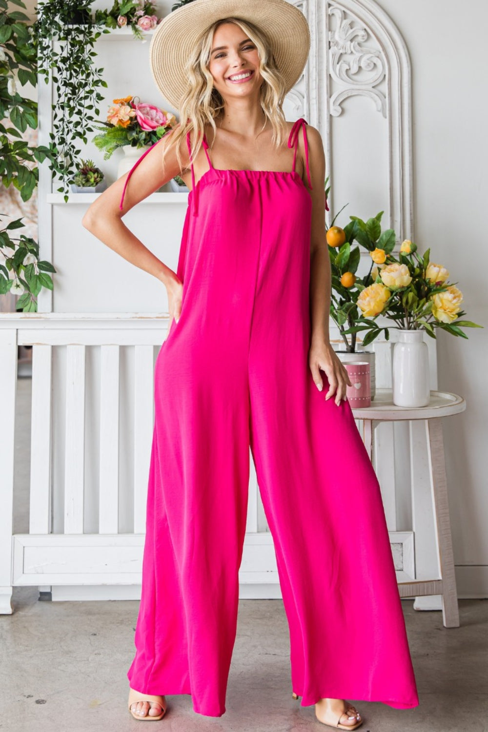 Veveret Women's Pocketed Spaghetti Strap Wide Leg Jumpsuit - Chic & Versatile Fashion