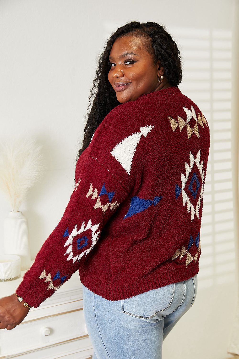 HEYSON Full Size Aztec Soft Fuzzy Sweater - Cozy & Stylish Comfort