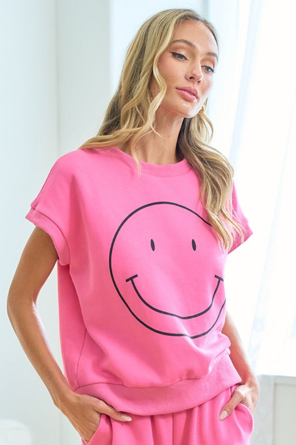 First Love Smile Face Relaxed Cotton T-Shirt with Drop Shoulder