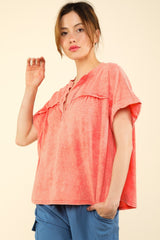 Trendy Washed Short Sleeve T-Shirt - Casual Knit Top by VERY J