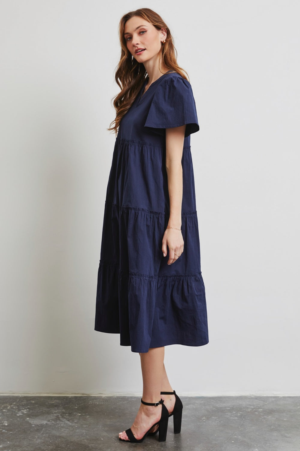 Elegant HEYSON Cotton Poplin Ruffled Tiered Midi Dress for Any Occasion