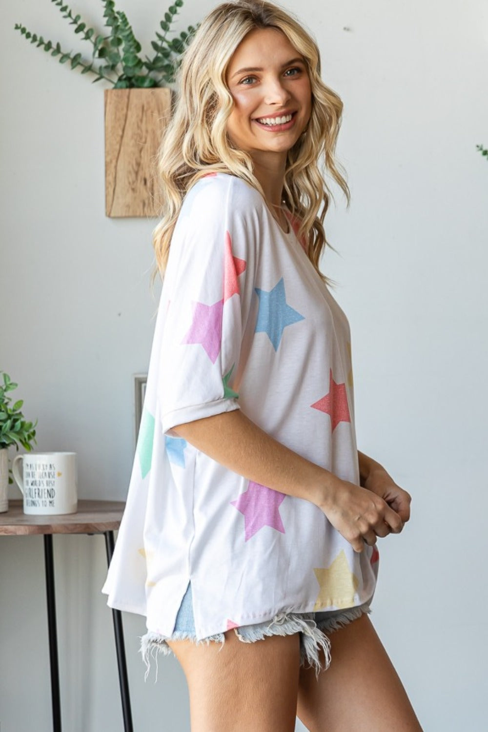 HOPELY Full Size Multi-Colored Star Print T-Shirt - Fun & Whimsical Design, Made in USA