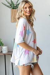 HOPELY Full Size Multi-Colored Star Print T-Shirt - Fun & Whimsical Design, Made in USA