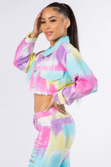 Trendy Distressed Back Cropped Denim Jacket by American Bazi