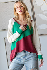 HOPELY Full Size Color Block Long Sleeve T-Shirt - Trendy & Comfortable USA-Made Essential