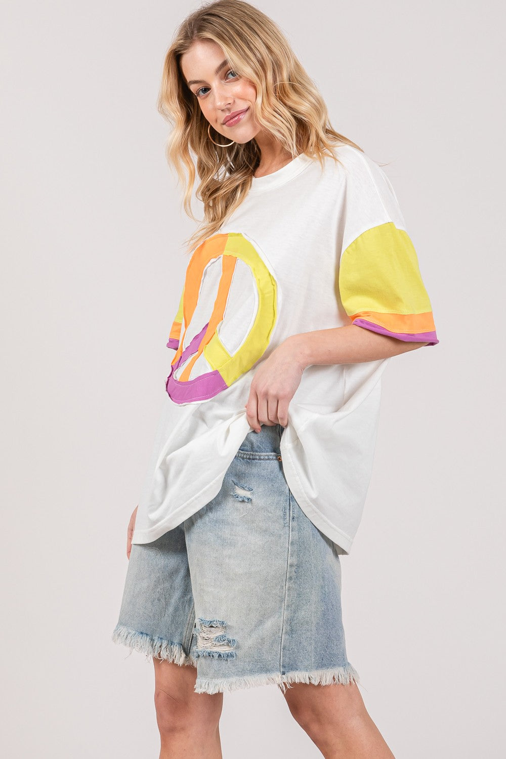 Vibrant Cotton T-Shirt with Color Block Peace Sign by SAGE + FIG