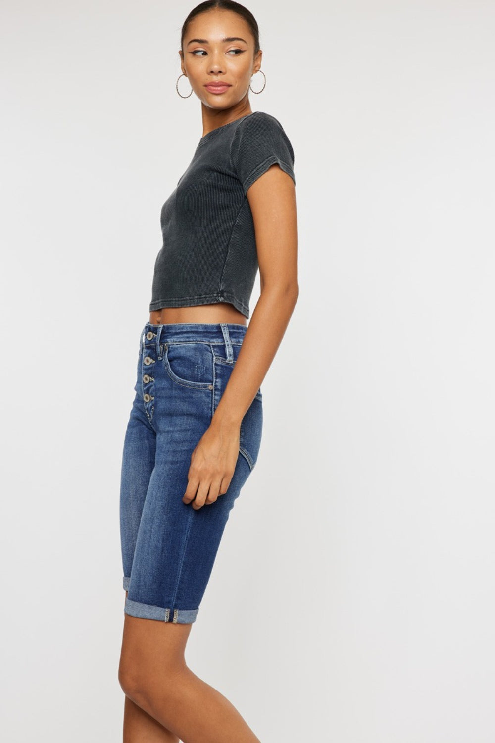 Kancan Full Size Cat's Whiskers Button Fly High-Stretch Denim Shorts