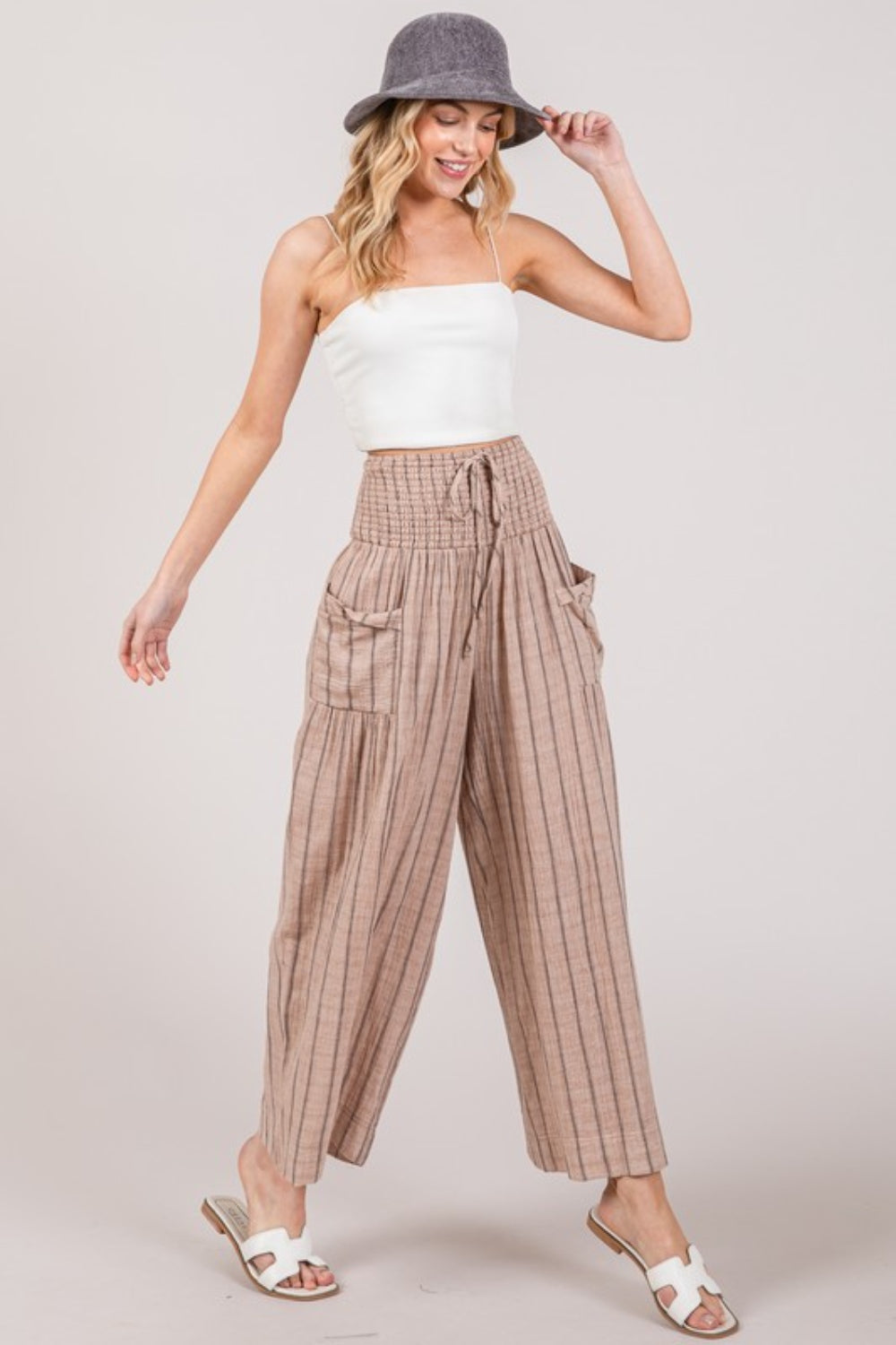 SAGE + FIG Women's Cotton Gauze Wash Stripe Pants - Casual, Breathable & Stylish