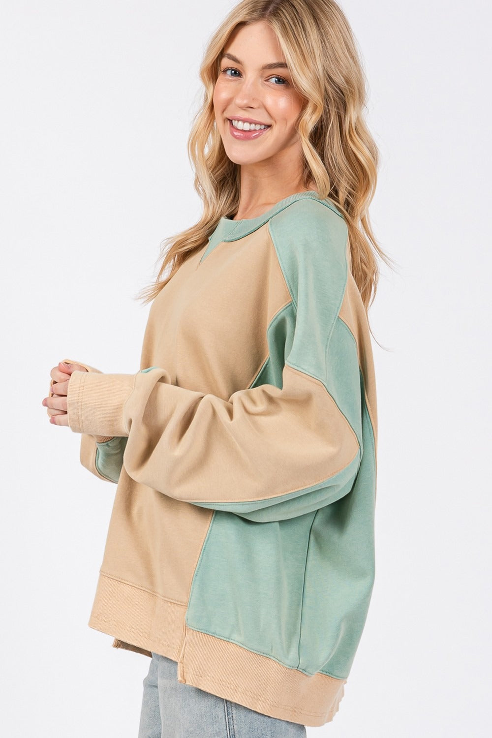 SAGE + FIG Women's Color Block Round Neck Sweatshirt - Relaxed Fit, 100% Cotton