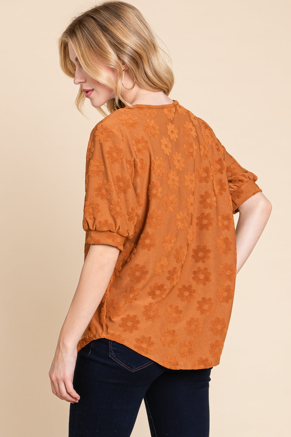 Elegant BOMBOM Textured Floral Pattern Top - Versatile & Chic