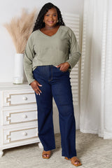 Culture Code Full Size V-Neck Long Sleeve T-Shirt - Versatile Wardrobe Essential