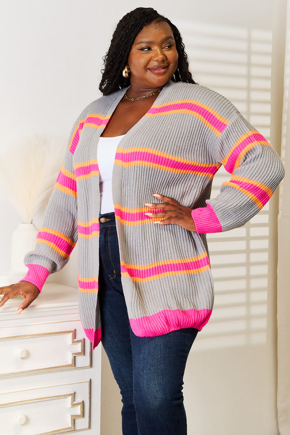 Chic Ribbed Long Sleeve Cardigan for Women - Cozy & Versatile